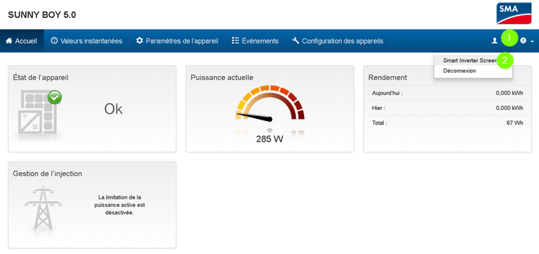 Connectez-vous à l'onduleur et activez le Smart Inverter Screen